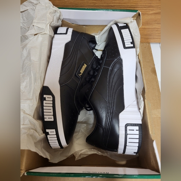 PUMA Cali Bold Black Metallic Gold Women Size 10 - Picture 2 of 16